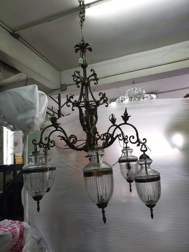 Hanging Lamp 6 arm brass with cut glass size Dimension 70 cm. Long 110 cm including glass. Hanging Lamp 6 arm brass with cut glass size Dimension 70 cm. Long 110 cm including glass.