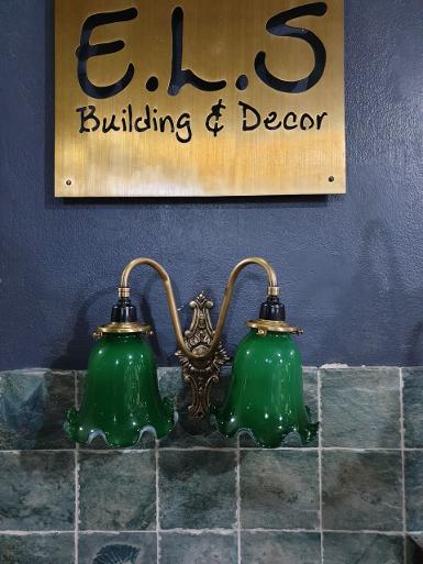 Brass Wall lamp 2 arm brass with green glass Item Code WL2RGS size wide 310 mm.base175x80 mm Brass Wall lamp 2 arm brass with green glass Item Code WL2RGS size wide 310 mm.base175x80 mm